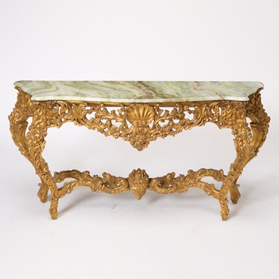Lot 385 - Louis XV Style Faux Marble Top Giltwood Console
