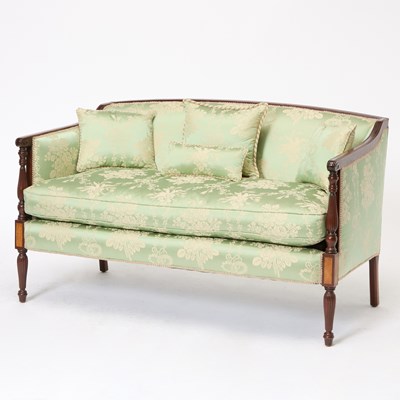 Lot 388 - Pair of Federal Style Scalamandre Upholstered Inlaid Mahogany Settees