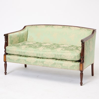 Lot 388 - Pair of Federal Style Scalamandre Upholstered Inlaid Mahogany Settees