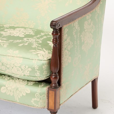 Lot 388 - Pair of Federal Style Scalamandre Upholstered Inlaid Mahogany Settees