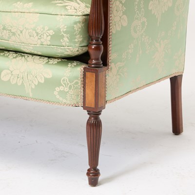 Lot 388 - Pair of Federal Style Scalamandre Upholstered Inlaid Mahogany Settees