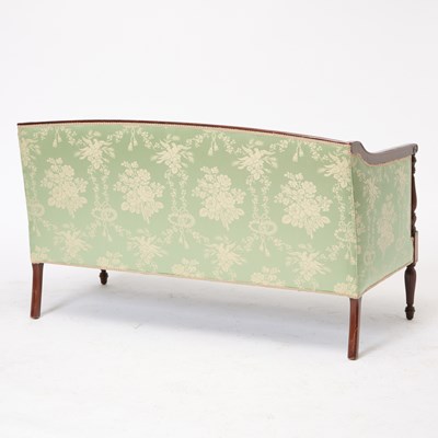 Lot 388 - Pair of Federal Style Scalamandre Upholstered Inlaid Mahogany Settees