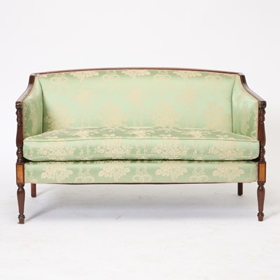 Lot 388 - Pair of Federal Style Scalamandre Upholstered Inlaid Mahogany Settees