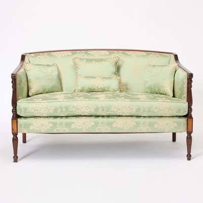 Lot 388 - Pair of Federal Style Scalamandre Upholstered Inlaid Mahogany Settees