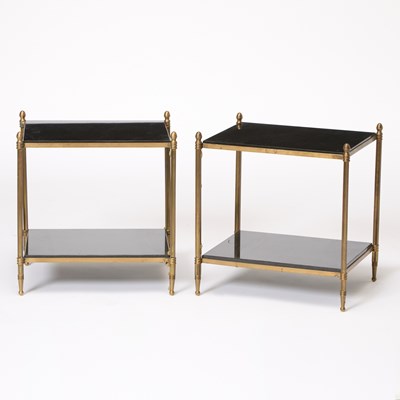 Lot 376 - Pair of Brass and Black Granite Two-Tier Low Tables