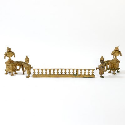 Lot 394 - Louis XVI Style Chenets and a Gilt-Metal Fender