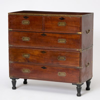 Lot 412 - English Brass-Bound Mahogany Campaign Chest of Drawers