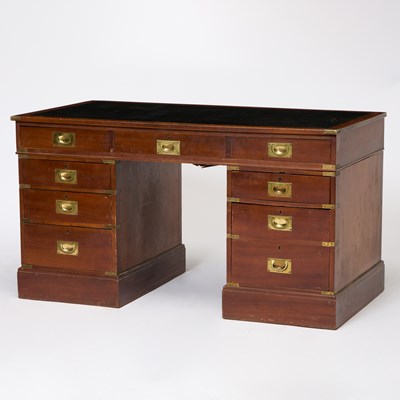 Lot 397 - Campaign Style Brass-Bound Mahogany Desk
