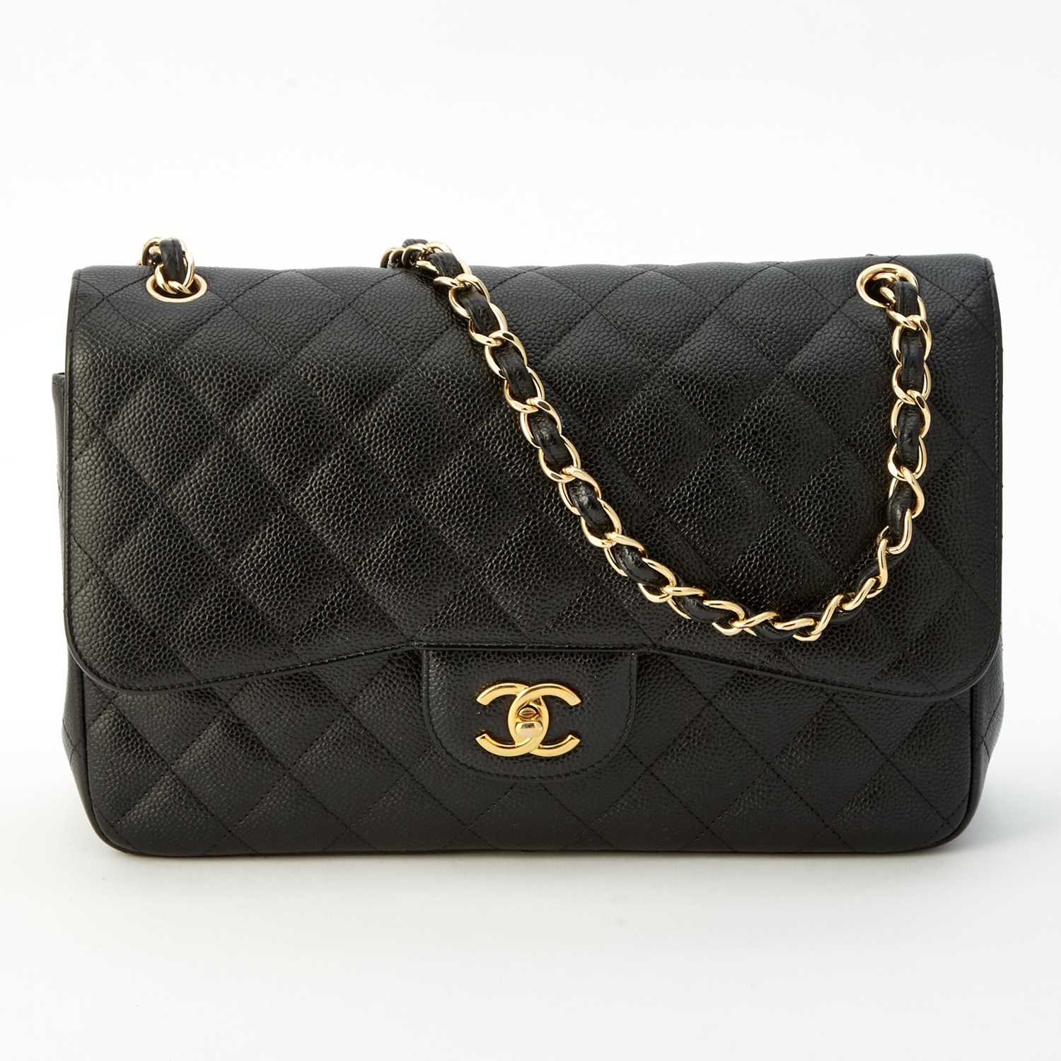 Lot 1189 - Chanel Black Caviar Leather Jumbo Double Flap Bag