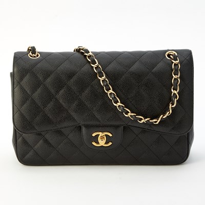 Lot 1189 - Chanel Black Caviar Leather Jumbo Double Flap Bag