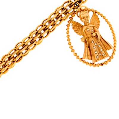 Lot 2031 - Cartier Gold Link Bracelet with Gold and Diamond Angel Charm