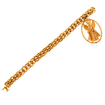 Lot 2031 - Cartier Gold Link Bracelet with Gold and Diamond Angel Charm