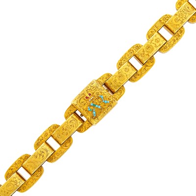 Lot 100 - Antique Gold, Turquoise and Enamel Memoriam Bracelet