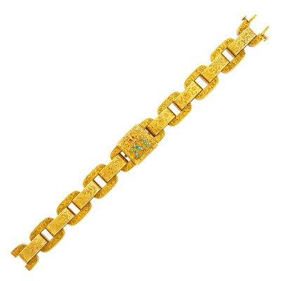 Lot 100 - Antique Gold, Turquoise and Enamel Memoriam Bracelet