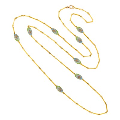 Lot 83 - Long Gold and Plique-á-Jour Enamel Chain Necklace
