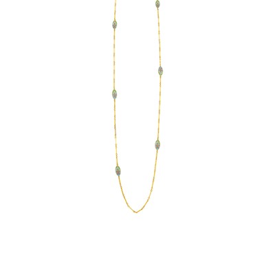 Lot 83 - Long Gold and Plique-á-Jour Enamel Chain Necklace