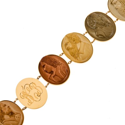 Lot 2153 - Gold and Lava Rock Cameo Bracelet