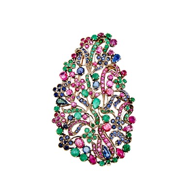 Lot 2279 - Metal, Gold and Gem-Set Pendant-Brooch