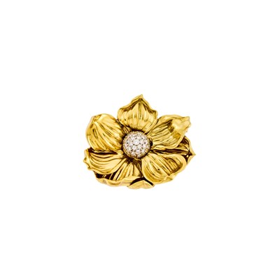 Lot 2248 - Two-Color Gold and Diamond Flower Brooch