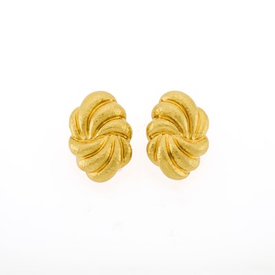 Lot 2056 - Pair of Hammered Gold Earrings