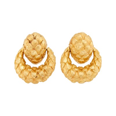 Lot 1136 - Pair of Gold Door Knocker Earclips