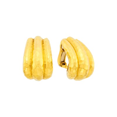 Lot 1144 - Pair of Hammered Gold J-Hoop Earclips