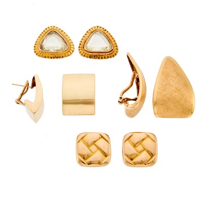 Lot 2265 - Group of Gold and Diamond Earrings and Earclips