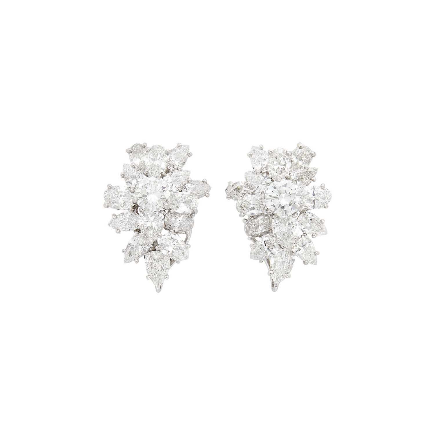 Lot 180 - Pair of Platinum and Diamond Cluster Earclips