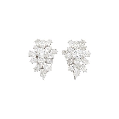 Lot 180 - Pair of Platinum and Diamond Cluster Earclips