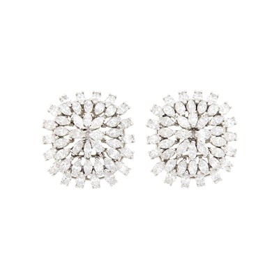 Lot 1154 - Pair of Platinum and Diamond Earclips