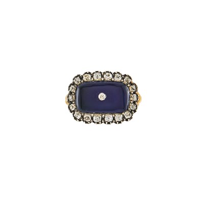 Lot 2119 - Gold, Silver, Cobalt Glass and Diamond Ring