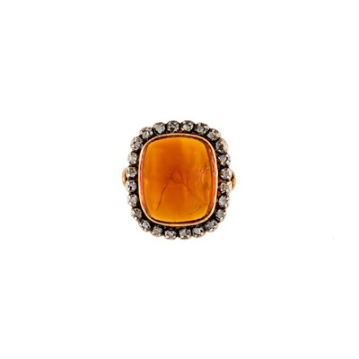 Lot 2166 - Gold, Silver, Amber and Diamond Ring