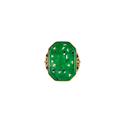 Lot 2263 - Gold and Carved Jade Ring