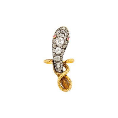 Lot 81 - Antique Silver, Gold and Diamond Snake Ring