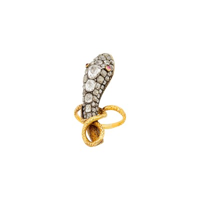 Lot 81 - Antique Silver, Gold and Diamond Snake Ring