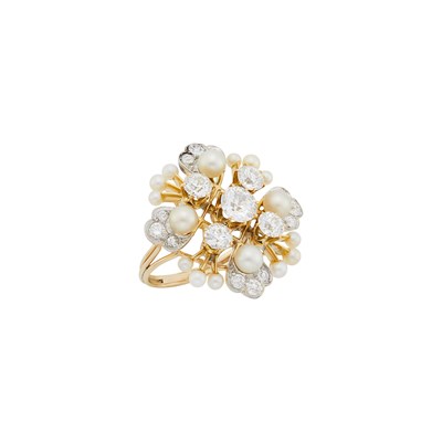 Lot 44 - Gold, Platinum, Pearl and Diamond Ring