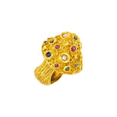 Lot 1109 - Gold, Gem-Set and Diamond Dome Ring