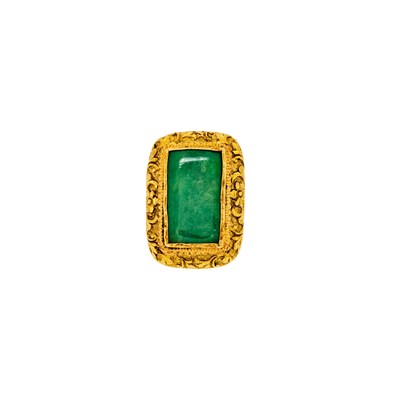 Lot 2205 - Gilt-Metal, Gold and Jade Ring
