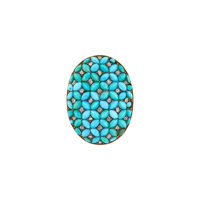 Lot 28 - Antique Gold, Turquoise and Diamond Ring