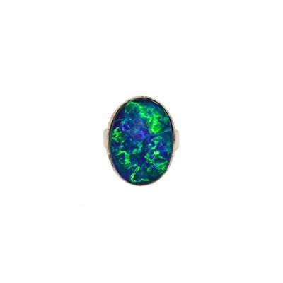 Lot 2090 - Michael Beaudry Platinum and Black Opal Ring
