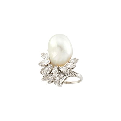 Lot 1076 - Platinum, Baroque South Sea Cultured Pearl and Diamond Ring