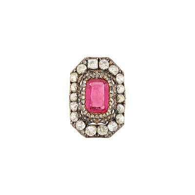 Lot 1068 - Antique Gold, Silver, Pink Tourmaline and Diamond Ring