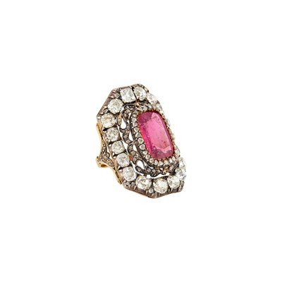 Lot 1068 - Antique Gold, Silver, Pink Tourmaline and Diamond Ring