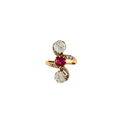 Lot 2161 - Gold, Platinum, Diamond and Garnet Ring