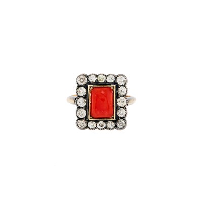 Lot 2179 - Gold, Silver, Coral and Diamond Ring