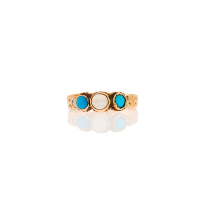Lot 2135 - Gold, Moonstone and Turquoise Band Ring