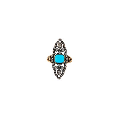Lot 2132 - Silver, Gold, Turquoise and Diamond Ring