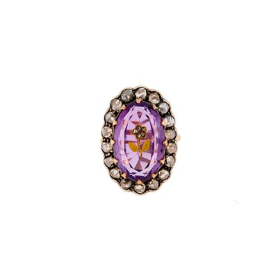 Lot 2173 - Gold, Silver, Carved Amethyst and Diamond Ring