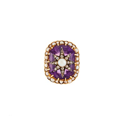 Lot 2172 - Gold, Amethyst, Cultured Pearl and Diamond Ring