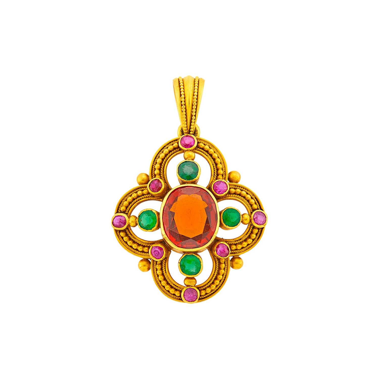 Lot 85 - Antique Gold, Garnet, Emerald and Ruby Pendant